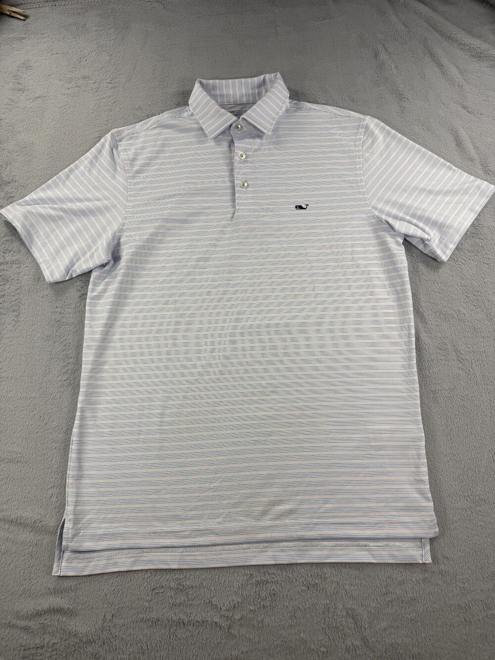 Vineyard Vines Mens Small Sankaty Polo Shirt Blue White Striped Performance Golf